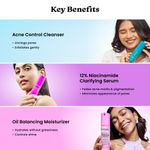Buy Foxtale Clear Skin Trio | Acne Cleanser + 12% Niacinamide Serum + Oil Balancing Moisturizer | Reduces Acne, Blemishes & Oil in 14 Days | With Salicylic Acid, Azelaic Acid & Cica - 180 ml - Purplle