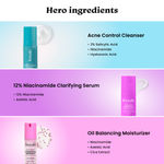 Buy Foxtale Clear Skin Trio | Acne Cleanser + 12% Niacinamide Serum + Oil Balancing Moisturizer | Reduces Acne, Blemishes & Oil in 14 Days | With Salicylic Acid, Azelaic Acid & Cica - 180 ml - Purplle