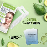 Buy Hilary Rhoda One Go Facial Wax Strips | Ready-To-Use Facial Wax Strips | Face, Cheek, Upper Lip & Chin Facial Wax | Painless Hair Removal | With 2 Finish Wipes | 20 Strips (Avocado Oil - Shade 01) - Purplle