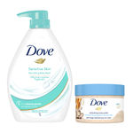 Buy Dove Nourishing Body Care ( International Nourishing Body Wash for Sensitive Skin 24Hrs Moisture Lock (1 L) + Exfoliating Body Polish Scrub Rice Milk And Moisturizing Macadamia (298 gm)) Combo of 2 - Purplle
