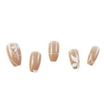 Buy Secret Lives acrylic artifical glossy artifical fake false press on nails nude brown color 3d pearls & white flower design 24 Pc set with kit - Purplle