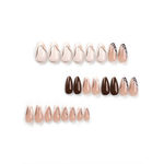 Buy Secret Lives Acrylic Artifical Reusable Almond shape Brown & Coffe color with Black Curve White Leaves & Golden Glitter Women's Designer Press on Nails 24 Pc with Kit - Purplle