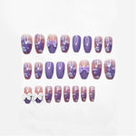 Buy Secret Lives Acrylic Artifical Glossy Reusable Translucent Purple Color with Cloud Patches & 3D Bow Stud and Heart Design Press on Nails 24 Pc with Kit - Purplle