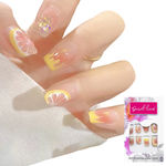 Buy Secret Lives acrylic fake reusable false artifical press on nails translucent lemon design with red color path and glitter design 24 Pc kit - Purplle