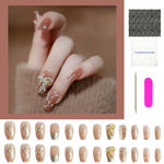 Buy Secret Lives artificial fake false press on nails nude color with white pearls & silver glitter with 3d bow design 24 Pc - Purplle