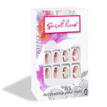 Buy Secret Lives acrylic translucent press on nails artifical designer 3D white bow & pearl with pink glitter color nails extension 24 Pc combo set with kit beautiful fake false nails - Purplle