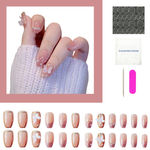 Buy Secret Lives acrylic translucent press on nails artifical designer 3D white bow & pearl with pink glitter color nails extension 24 Pc combo set with kit beautiful fake false nails - Purplle