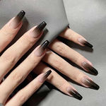 Buy Secret Lives acrylic artifical designer fake nails extension long black color with semi transparent bottom 24 Pc set with glue sheet convenient than manicure - Purplle
