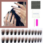 Buy Secret Lives acrylic artifical designer fake nails extension long black color with semi transparent bottom 24 Pc set with glue sheet convenient than manicure - Purplle