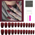 Buy Secret Lives acrylic press on nails designer artifical nails extension maroon matte 24 Pc set with glue sheet - Purplle
