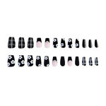 Buy Secret Lives Acrylic Artifical Premium Matte Coffin Shape Black & Translucent Pink Color with White Flowers & Pearls Luxury Reusable & Unbreakable Stick on Nails 24 Pc with kit - Purplle