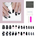 Buy Secret Lives Acrylic Artifical Premium Matte Coffin Shape Black & Translucent Pink Color with White Flowers & Pearls Luxury Reusable & Unbreakable Stick on Nails 24 Pc with kit - Purplle