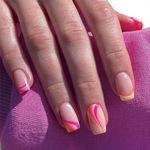 Buy Secret Lives Glossy Reusable Acrylic Artifical Fake False Lightweight & Long Lasting Press on Nails Pink Orange Strips Combo 24 Pc Set with Kit - Purplle