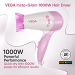 Buy Vega Insta Glam Foldable 1000 Watts Hair Dryer with 2 Heat & Speed Settings, Detachable Nozzle, Overheat Cut-out, Quick Dry with 1000W, Hair Dryer for Women, VHDH-20, (Made in India) - Purplle