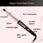 Buy Vega I-Curl Hair Curler for Women with Ceramic Coated 0.5 inch-1 inch Barrel, Quick Heatup Technology, LED Indicator, Salon Style at Home, Suitable for All Hair Types, (VHCH-05) - Purplle