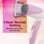 Buy Vega Blooming Air Foldable 1000 Watts Hair Dryer for Women with Quick Dry, Flexible Heat Setting and Detachable Nozzle, Automatic Overheat Cutout (VHDH-05), (Made in India) - Purplle