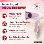 Buy Vega Blooming Air Foldable 1000 Watts Hair Dryer for Women with Quick Dry, Flexible Heat Setting and Detachable Nozzle, Automatic Overheat Cutout (VHDH-05), (Made in India) - Purplle