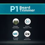 Buy Vega P1 Battery Powered Beard Trimmer for Men with 160 Mins Runtime & 40 Length Settings, 2 Beard Comb, Travel Friendly, Cord & Cordless Use, (Power Series P1, VHTH-25) | Gift for men - Purplle