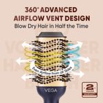 Buy Vega Pro Volumizer Hair Blow Dryer Brush, 3 in 1 Hot Air Brush, 360A° Airflow Vent, 3 Heat/2 Speed Settings For Hair Style, Ceramic Tourmaline Coating Brush Head, 1200 W (VHSD-02) | Gift set for women 1 Pc - Purplle