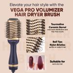 Buy Vega Pro Volumizer Hair Blow Dryer Brush, 3 in 1 Hot Air Brush, 360A° Airflow Vent, 3 Heat/2 Speed Settings For Hair Style, Ceramic Tourmaline Coating Brush Head, 1200 W (VHSD-02) | Gift set for women 1 Pc - Purplle