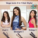 Buy Vega Ionic 3 in 1 Hair Styler for Women (India's No.1* Hair Styler Appliance Brand) Straightener, Curler & Crimper with Ionic Technology, PTC Ceramic Plate, 6 Temperature Settings, Purple, (VHSCC-08) 1 pc - Purplle