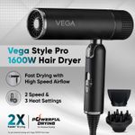 Buy Vega Style Pro 1600W Foldable Hair Dryer with 2X Faster Drying, 3 Heat and 2 Speed Settings, Concentrator Nozzle & Diffuser, Hair Dryer for Men and Women (VHDH-34) 1 pc - Purplle