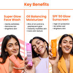 Buy FoxTale Instant Glow Routine - Super Glow Face Wash (100 ml) + Oil Balancing Moisturizer (50 ml) + SPF 50 Glow Sunscreen (30 ml) - Purplle