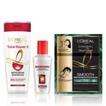 Buy L'Oreal Paris Total Repair 5 Ultimate Smooth & Repair Kit (Shampoo (340 ml) + Smoothening And Repairing Serum (80 ml)+ Extraordinary Oil Smooth Steam Mask (20ml) (Paraben Free) - Combo of 3 - Purplle