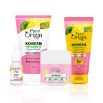 Buy Pure Origin Korean Bright Boosting Face Combo | Face Wash With Microbeads (150 ml), Face Serum (10 ml), Moisturizer (100 gm) & Light Gel Sunscreen with SPF 50 & PA++++ (50 gm)|All Skin Types Combo of 4 - Purplle