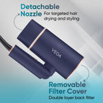 Buy Vega Ionic 1400W Foldable Hair Dryer for Men and Women, Quick & Fast Drying with Ionic Technology & 2 Heat/Speed Settings, Cool Shot Button, Detachable Nozzle, , Travel Friendly, All Hair Types, (VHDH-35) 1 pc - Purplle