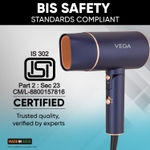 Buy Vega Ionic 1400W Foldable Hair Dryer for Men and Women, Quick & Fast Drying with Ionic Technology & 2 Heat/Speed Settings, Cool Shot Button, Detachable Nozzle, , Travel Friendly, All Hair Types, (VHDH-35) 1 pc - Purplle