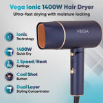 Buy Vega Ionic 1400W Foldable Hair Dryer for Men and Women, Quick & Fast Drying with Ionic Technology & 2 Heat/Speed Settings, Cool Shot Button, Detachable Nozzle, , Travel Friendly, All Hair Types, (VHDH-35) 1 pc - Purplle