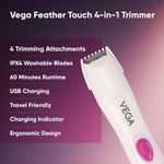 Buy Vega Feather Touch 4-in-1 Trimmer for Women with Rechargeable Cordless, 60min Runtime, Suitable for trimming Eyebrows, Nose, Face & Bikini Area (VHBT-03) White 1 pc - Purplle