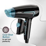Buy Vega U Style 1600W Foldable Hair Dryer for Women & Men with Cool Shot Button, 2 Speed/2 Heat Settings, Detachable Nozzle, Travel Friendly, Fast Hair Drying, (VHDH-24) 1 pc - Purplle