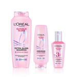 Buy L'Oreal Paris Glycolic Gloss Hair Care Combo of 3 | Shampoo 340 ml + Conditioner 175 ml + Leave-In Serum 80 ml | 3X More Gloss for Dull Hair - Purplle