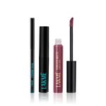 Buy Lakme Makeup Trio (Forever Matte Liquid Lip Colour - Mauve Ecstasy (5.6 ml) + Eyeconic Kajal Deep Black (0.35 gm) + 9 to 5 Eyeconic Liquid Eyeliner | Smudgeproof |Waterproof | Lasts upto 24 Hrs | Black |(4.5 ml)) Combo of 3 - Purplle