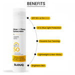 Buy Slouq Glow + Dewy Sunscreen with Ceramide, Vitamin C & SPF 50 PA++++ | UVA/UVB & Blue Light Protection, Suitable for Oily, Dry, Sensitive & Combination Skin | Berry Extract - 50 gm (Pack Of 1) - Purplle