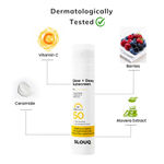 Buy Slouq Glow + Dewy Sunscreen with Ceramide, Vitamin C & SPF 50 PA++++ | UVA/UVB & Blue Light Protection, Suitable for Oily, Dry, Sensitive & Combination Skin | Berry Extract - 50 gm (Pack Of 1) - Purplle