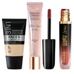 Buy FACES CANADA Celeb Glow Combo | Strobe Cream - Rose Gold, 18 ml + Hydra Matte Foundation - Absolute Ivory, 18 ml + Comfy Matte Wow - Choco Couture, 3.8 ml | SPF 30 | Highlighter | Highly Pigmented | Buildable Coverage | Pack of 3 - Purplle