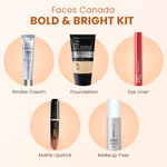 Buy Faces Canada Bold & Bright Kit (Ultime Pro Makeup Fixer 50 ml + Strobe Cream Mini- Silver (18 gm) + All Day Hydra Matte Foundation - Mini + Comfy Matte Wow Liquid Lipstick - Choco Couture + Magneteyes Eyeliner - Black) Combo of 5 - Purplle