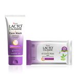 Buy Lacto Calamine Oil Control Face Wipes + Face Wash Combo | With Neem, Aloe Vera, Kaolin Clay & Niacinamide | Removes Makeup, Controls Oil & Prevents Pimples | Gentle Daily Skincare Duo for Women & Men (30N + 100 ml) - Combo of 2 - Purplle