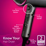 Buy AGARO HD-1214 Premium Hair Dryer with 1400 Watts Motor, 3 Temperature Settings & Cool Shot Button- Black - 1 pc - Purplle