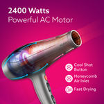 Buy AGARO HD-1124 2400 Watts Professional Hair Dryer with AC Motor, 2 Concentrator Nozzle, Diffuser, Hot and Cold Air, 2 Speed 3 Temperature Settings with Cool Shot for Both Men and Women, Silver - 1 pc - Purplle