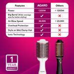 Buy AGARO HV2179 Hot Air Brush for Hair, Hair Blow Dryer Brush, Volumizer & Styler, 360° Airflow Vent, Oval Barrel for Hair Volume, Charcoal Bristles, Ceramic Tourmaline Coating Brush Head, 1200W, White - 1 pc - Purplle