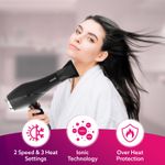 Buy AGARO HD-1120 2000 Watts Professional Hair Dryer with AC Copper Motor, Concentrator, Diffuser, Comb, Hot & Cold Air, 2 Speed 3 Temperature Settings with Cool Shot, For both Men & Women, Black - 1 pc - Purplle