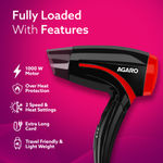 Buy AGARO HD1177 Hair Dryer with 1000 Watts Copper Motor, 2 Speed & Temperature Settings,Foldable Handle, For both Men & Women, Black & Red - 1 pc - Purplle