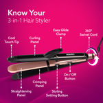 Buy AGARO 3in1 Hair Styler, Straightener, Crimper, Curler For Women HS1119, Keratin Infused Ceramic Coated Plate, Variable Style Settings, Hair styling, Colour Black & Rose Gold - 1 pc - Purplle