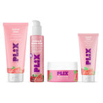 Buy PLIX Guava & Roses Regime for Bright Skin & Balanced Skin pH|Hydrating Cleanser|2-in-1 Toner Serum|Smoothie Moisturizer|Invisible Sunscreen Gel With SPF 50+ PA +++|For Unisex|Combo of 4 - Purplle