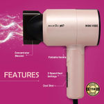 Buy IKONIC PROFESSIONAL Mini Vibe Hair Dryer - Pink | 1200W With 2 Speed Setting, Cool Shot Feauture Overheat Protection, Foldable Compact Design Travel Friendly Glossy Finish Look, Dryer For Men And Women, All Hair Type 1 pc - Purplle