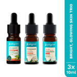 Buy Pilgrim Bright, Glowing Skin Trio | 10% Vitamin C + 10% Niacinamide + 25% AHA BHA PHA Serums | Tan Removal | Reduces Dark Spots Combo of 3 - Purplle